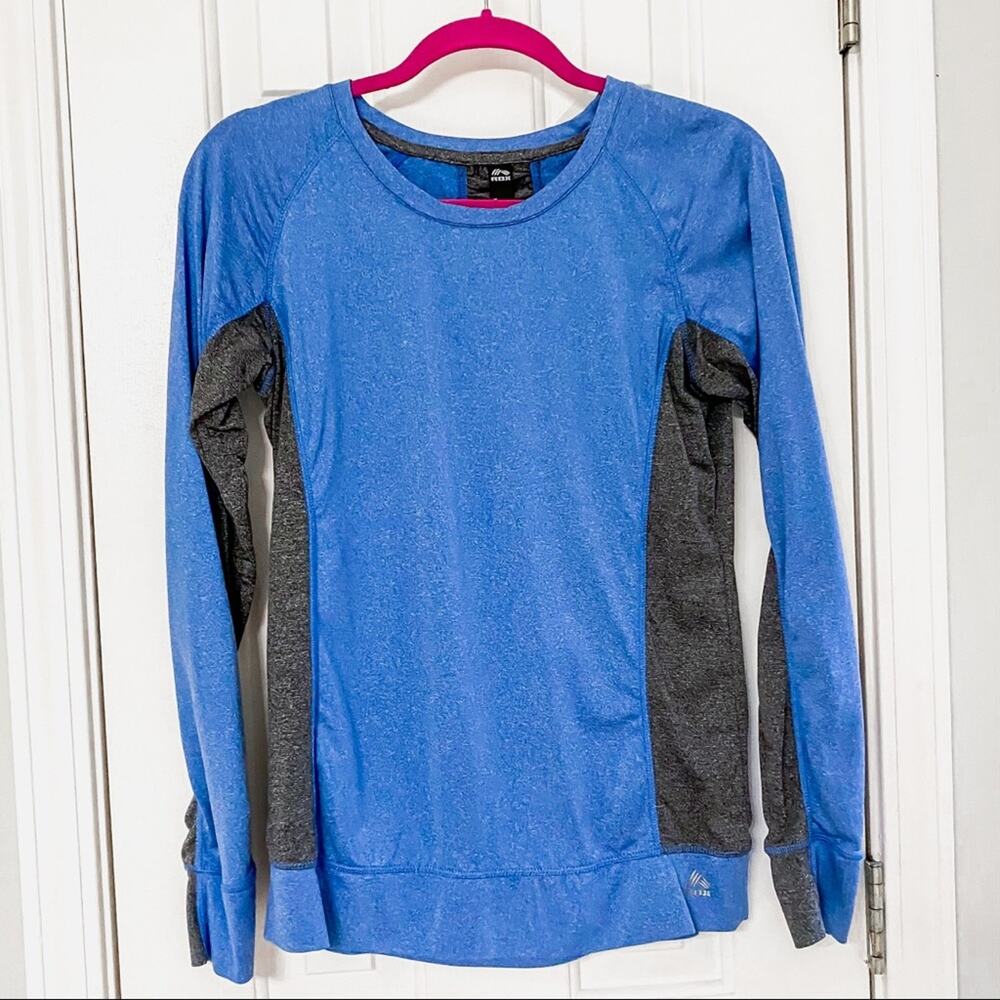 REEBOK • Blue + Grey Long Sleeve Athletic Workout Gym Top